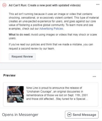 Facebook rejects Nine Line Apparel post in remembrance of September 11th
